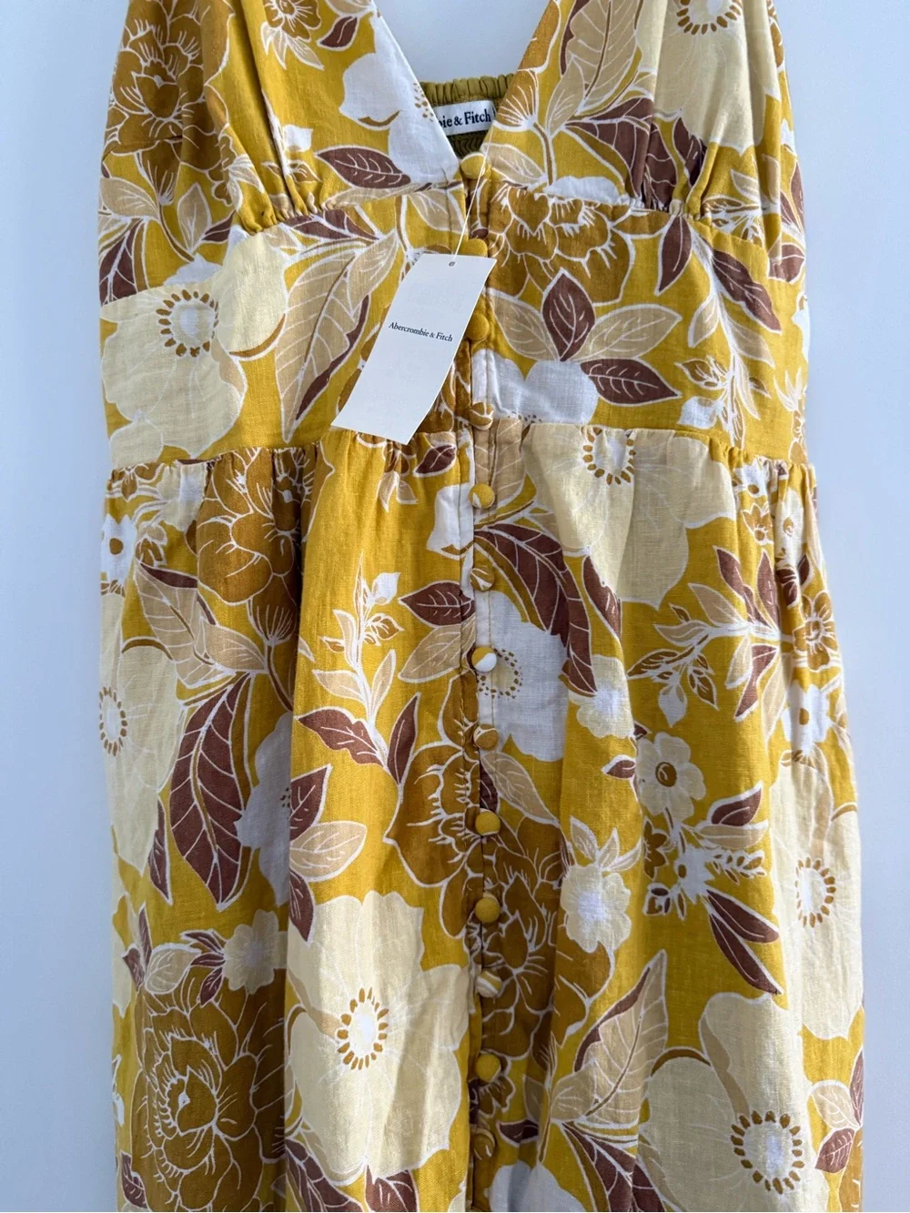 Abercrombie & Fitch yellow floral linen blend button through/front maxi dress MP